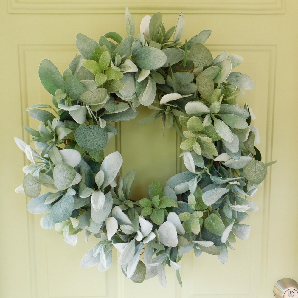 Lambs Ear Wreath for Front Door, Spring Summer and Fall, Soft muted color